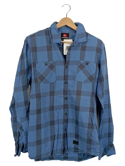 Quiksilver Herren Freizeithemd Langarmhemd Kariert Blau Baumwolle Gr. S