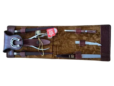 Pfeilring Nagelpflegeset Maniküre Set Braun Leder Etui Solingen