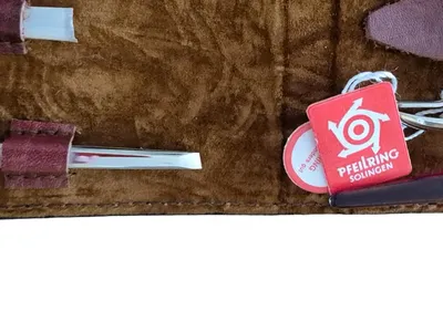 Pfeilring Nagelpflegeset Maniküre Set Braun Leder Etui Solingen