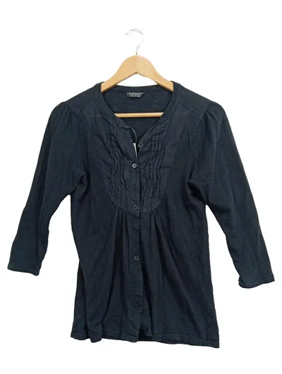 TOPSHOP Damen Langarmshirt 3/4 Arm Raffungen Knopfleiste Schwarz Gr. 38