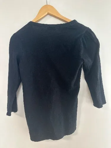 TOPSHOP Damen Langarmshirt 3/4 Arm Raffungen Knopfleiste Schwarz Gr. 38