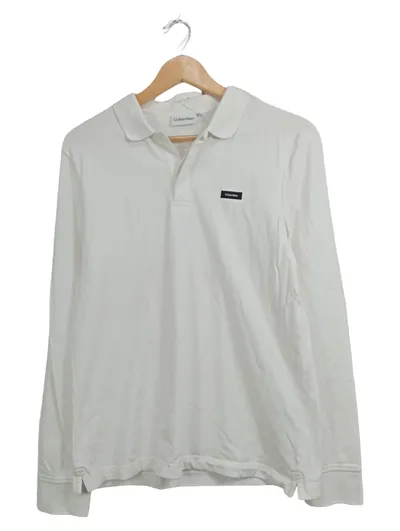Calvin Klein Herren Poloshirt Langarm Gr. 46/S Weiß Casual