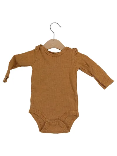 MOON ORGANICS Baby Body Langarm Waffelstrick Braun Gr. 6-9 Monate