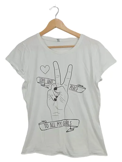 Stitch & Soul Damen T-Shirt Love Peace Aufdruck Weiß Einheitsgröße