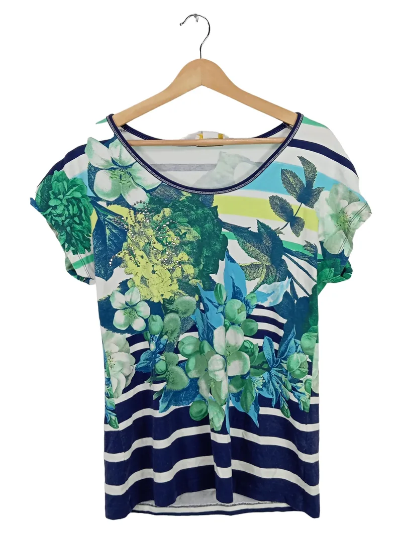 Alessa W. Collection Damen T-Shirt Gr. 38 M Mehrfarbig Blumenmuster Streifen 1