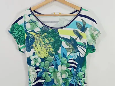 Alessa W. Collection Damen T-Shirt Gr. 38 M Mehrfarbig Blumenmuster Streifen