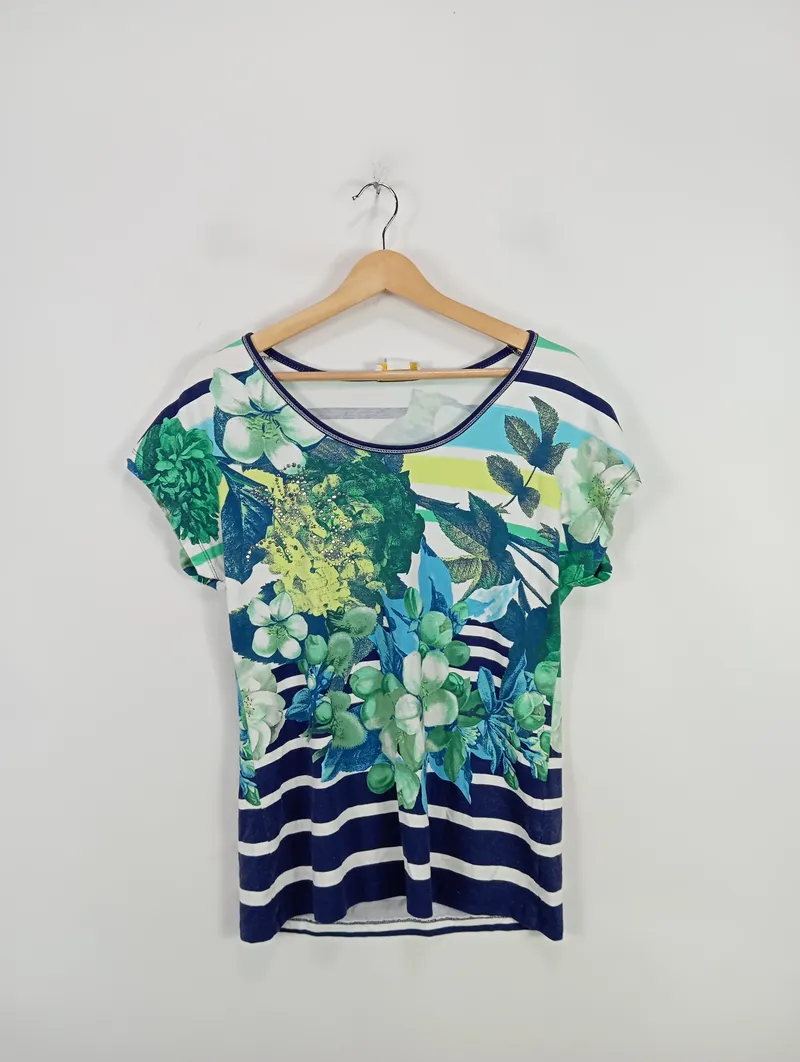 Alessa W. Collection Damen T-Shirt Gr. 38 M Mehrfarbig Blumenmuster Streifen 3