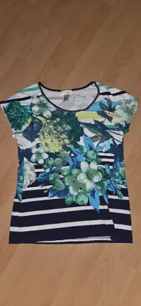 Alessa W. Collection Damen T-Shirt Gr. 38 M Mehrfarbig Blumenmuster Streifen 5