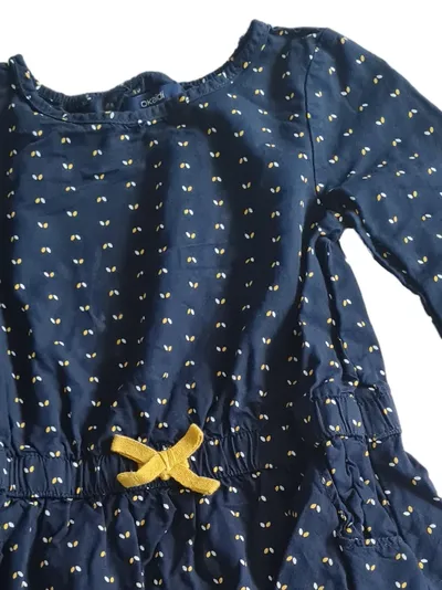 Okaïdi Mädchen Freizeitkleid Gr. 116 Blau Grafisch Baumwolle Schleife