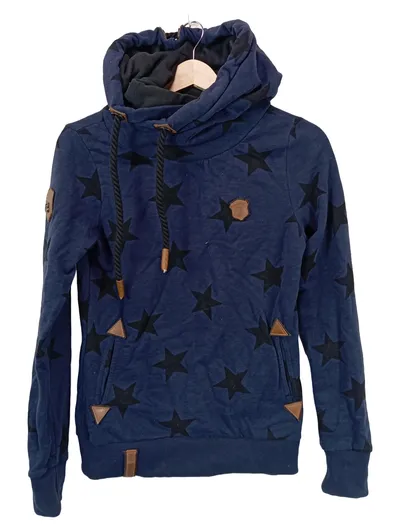 Naketano Damen Hoodie Kapuzenpullover Gr. S Blau Sterne Baumwolle