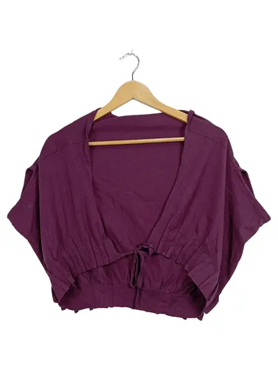 SISLEY Damen Strickjacke Bolero Kurzarm Gr. 40/L Lila Baumwolle