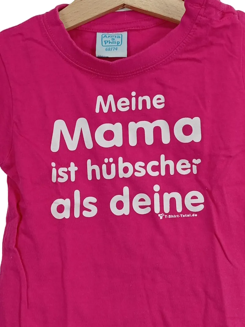 Anna & Philip Kinder T-Shirt Pink Gr. 68/74 Spruch Meine Mama ist hübscher als 2