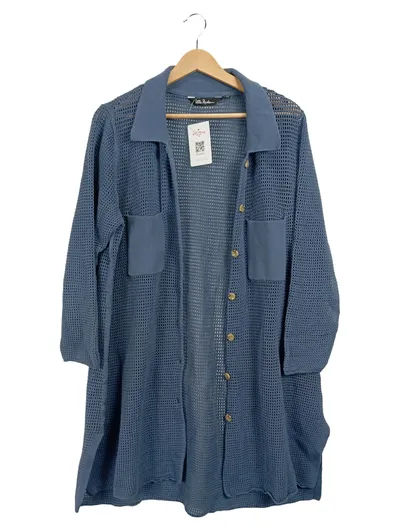 Ulla Popken Damen Strickjacke Lochmuster Blau Gr. 42/44 Casual Baumwolle