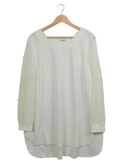 Amy Vermont Damen Bluse Elegant Langarm Perlen Gr. 48 3XL Weiß Festlich