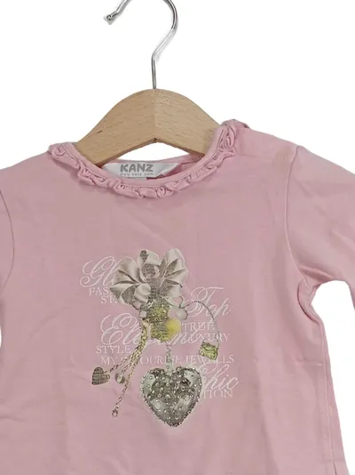 KANZ Mädchen Langarmshirt Rosa Gr. 74 Rüschen Herz-Applikation