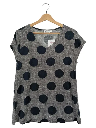 MASAI Damen T-Shirt Gr. M Grau Punkte Casual V-Ausschnitt