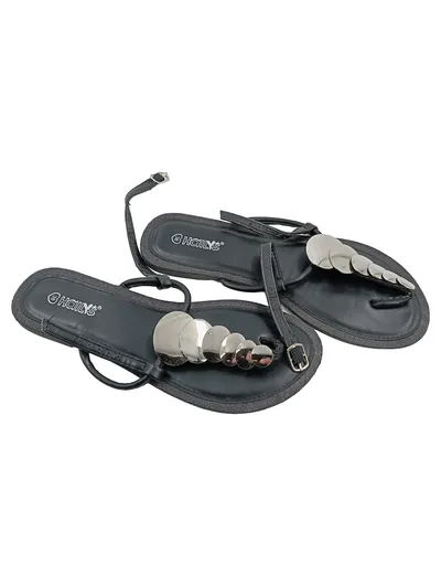 HAILYS Damen Zehentrenner Sandalen Gr. 38 Schwarz Silber Zierscheiben