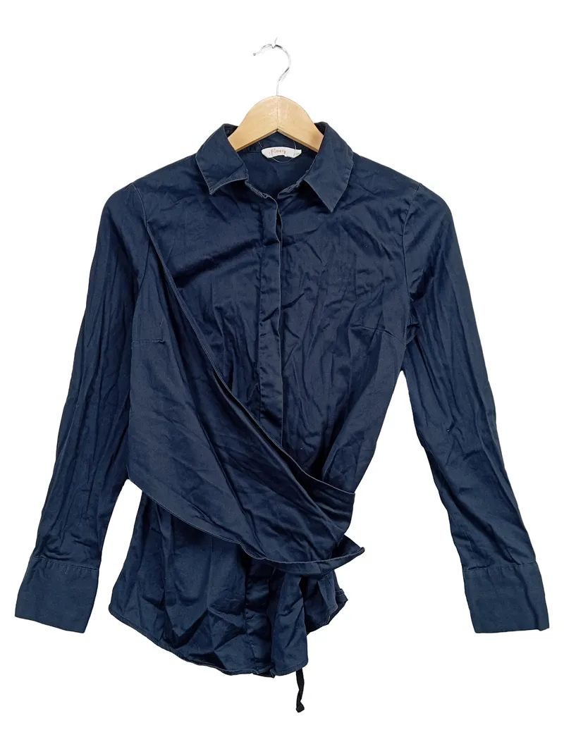 Finery London Damen Wickelbluse Hemdbluse Gr. 34/XS Blau Baumwolle 3