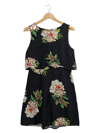 Pigalle Damen Freizeitkleid Gr. 38 Schwarz Blumenmuster Viskose Casual