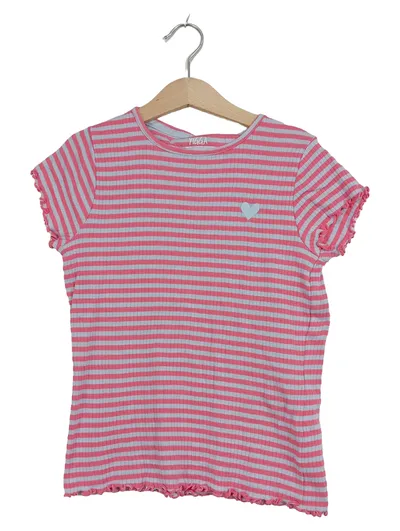 YIGGA Mädchen T-Shirt Gr. 134/140 Rosa Gestreift Herz-Applikation