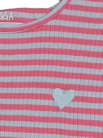 YIGGA Mädchen T-Shirt Gr. 134/140 Rosa Gestreift Herz-Applikation