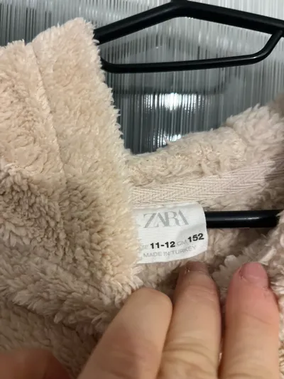 ZARA Teddy Fleece Kapuzenpullover Kinder Gr. 152 Beige Hoodie