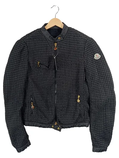Moncler Damen Steppjacke Gr. 40 Schwarz Waffelmuster Gold-Details