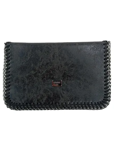 APANAGE Noir Damen Clutch Abendtasche Schwarz Kettenverzierung Elegant