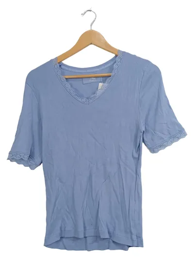 French Connection Damen T-Shirt Gr. 38/M Blau Feminin V-Ausschnitt Spitze