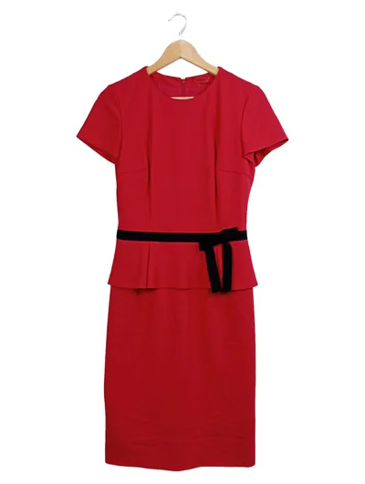 HUGO Damen Businesskleid Rot Gr. 38 mit schwarzem Gürtel