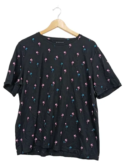 Tom Tailor Herren T-Shirt 3XL Schwarz Palmen Print Baumwolle Casual