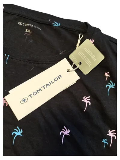 Tom Tailor Herren T-Shirt 3XL Schwarz Palmen Print Baumwolle Casual