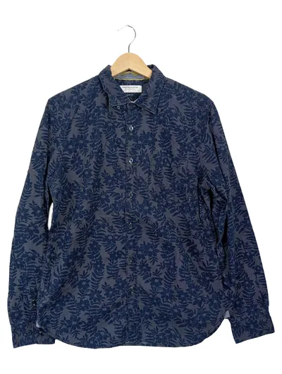 Denim & Flower Herren Freizeithemd M Blau Casual Florales Muster Slim Fit