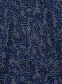Denim & Flower Herren Freizeithemd M Blau Casual Florales Muster Slim Fit 4