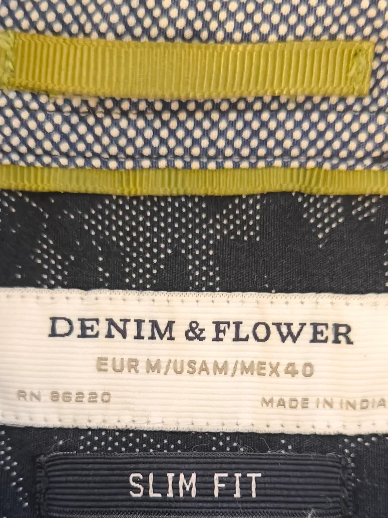 Denim & Flower Herren Freizeithemd M Blau Casual Florales Muster Slim Fit 6