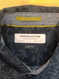 Denim & Flower Herren Freizeithemd M Blau Casual Florales Muster Slim Fit 7