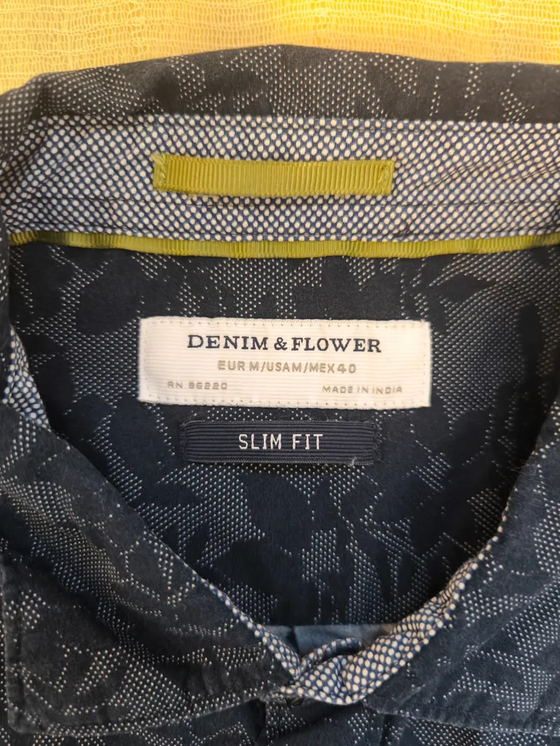Denim & Flower Herren Freizeithemd M Blau Casual Florales Muster Slim Fit 7