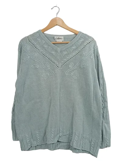 Madame Damen Pullover Gr. 48/50 Blau Casual Florales Muster