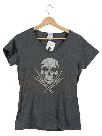 Port & Company Damen T-Shirt Totenkopf Motiv Gr. 36/S Grau Casual