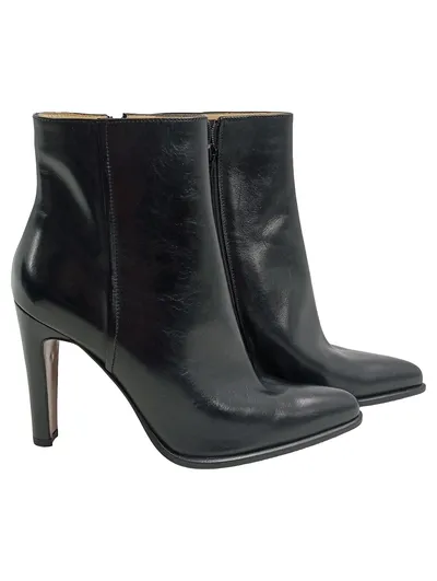 Sergio Rossi Damen Stiefelette Leder Schwarz Gr. 39 Absatz Reißverschluss