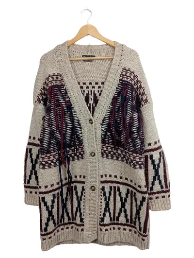 SET Damen Strickjacke Gr. 38 Vintage Norwegermuster Beige Wolle