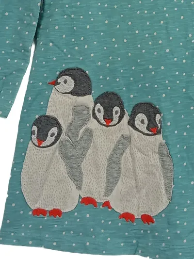 Mini Boden Mädchen Kleid Pinguin Türkis Gr. 5-6 Jahre 116 Baumwolle