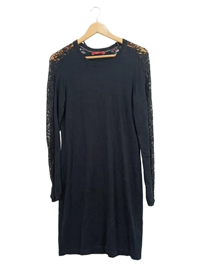 edc Strickkleid Damen Gr. 40 L Schwarz Spitze Freizeitkleid Midikleid