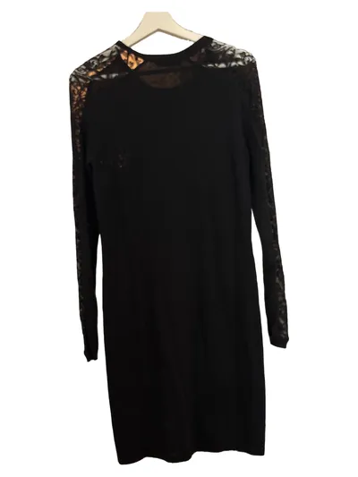 edc Strickkleid Damen Gr. 40 L Schwarz Spitze Freizeitkleid Midikleid