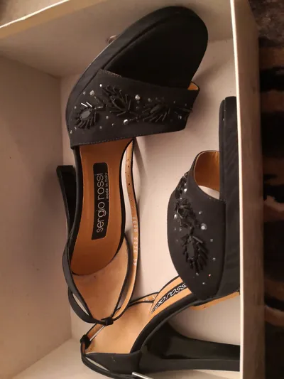 Sergio Rossi Damen Plateausandalen Gr. 39 Schwarz Elegant Glamourös