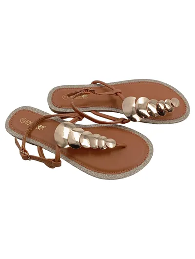 Hailys Damen Zehentrenner Sandalen Gr. 37 Braun Glitzer Metallic