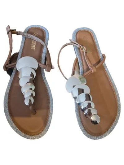 Hailys Damen Zehentrenner Sandalen Gr. 37 Braun Glitzer Metallic