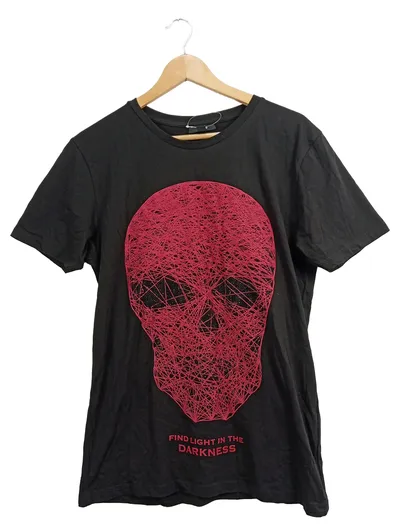 SMOG Herren T-Shirt Totenkopf Grafik Print Schwarz XL Streetwear