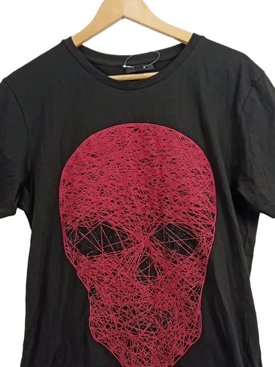 SMOG Herren T-Shirt Totenkopf Grafik Print Schwarz XL Streetwear