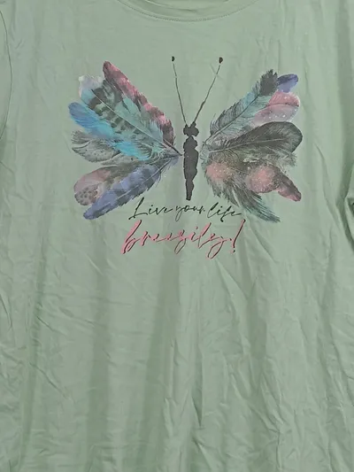 Blind Date Damen T-Shirt Gr. L 40 Grün Baumwolle Tiermotiv Kurzarm